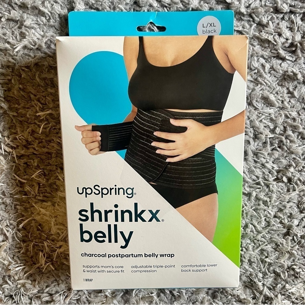 Upspring Shrinkx Postpartum Belly Wrap w/ Adjustable Band and Charcoal. NEW